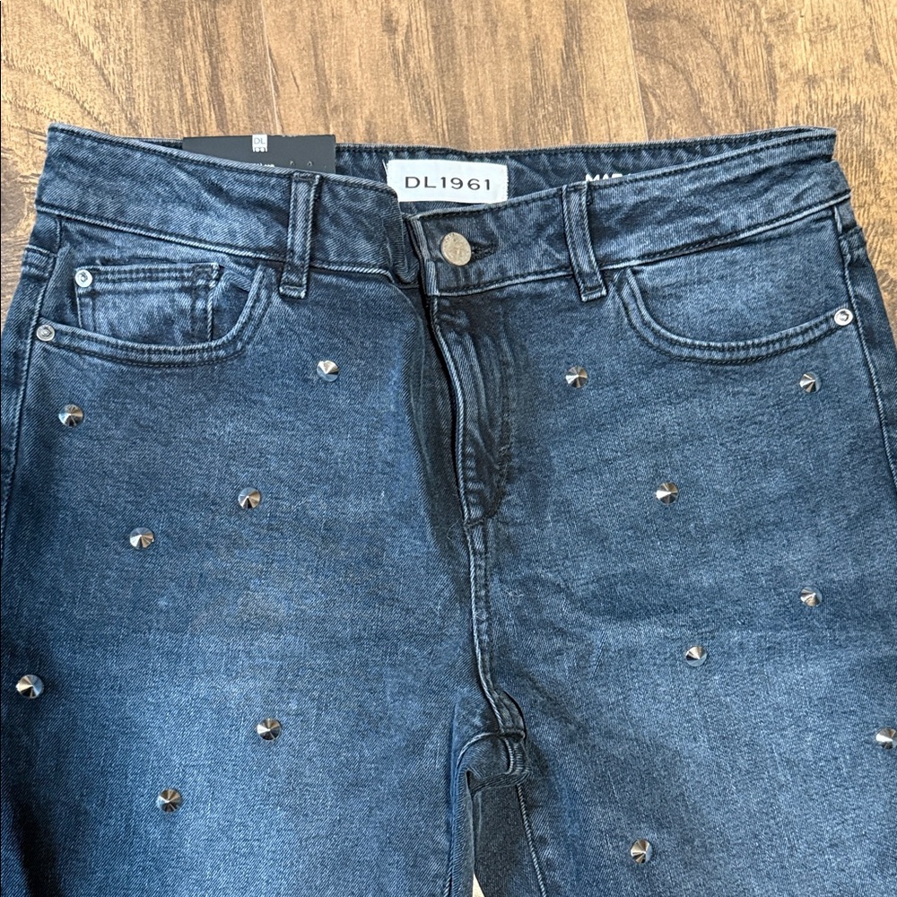 DL1961 Midnight Black Studded Straight Leg Jeans - Picture 5 of 7